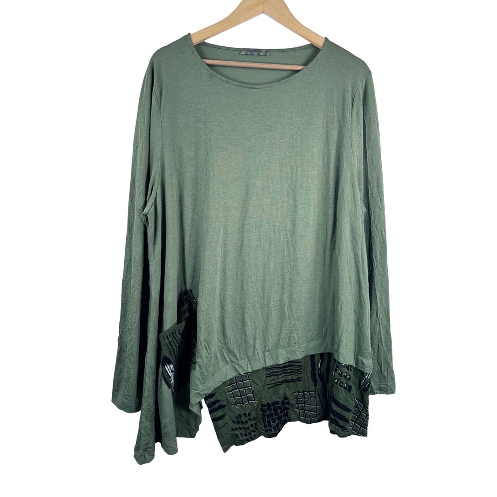 Chalet‎ et Ceci Tunic sz 1X Green Asymmetrical Lagenlook artsy bamboo USA